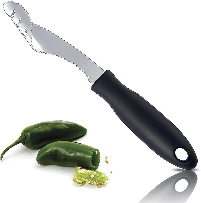 FIOTOK Jalapeno Corer Tool with Serrated Slice and Rubber Handle Easily Seed Remover or Slice off Vegetables tops for Efficient Cooking and Grilling - Image 1